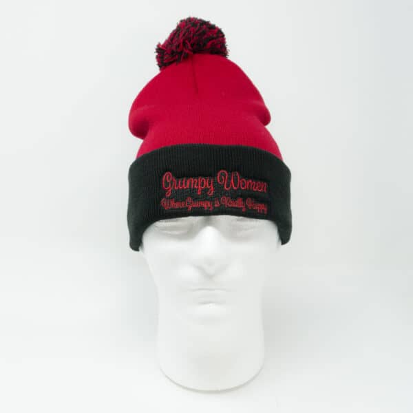 Grumpy Women Pom Pom Beanie Red with Black Cuff