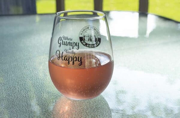 Grump Women 12 oz Stemless Pink Wine Glass Back
